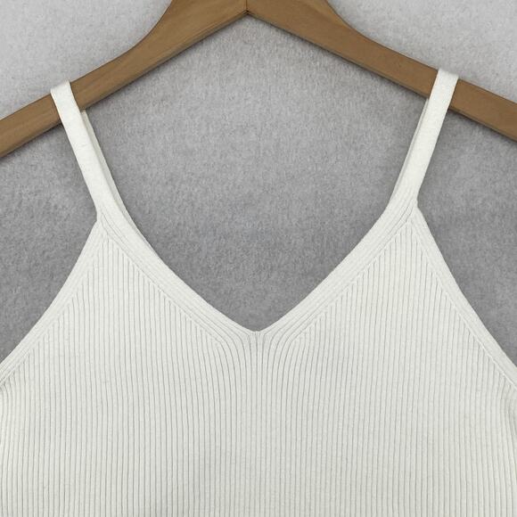 EILEEN FISHER Sweater L Cotton Tank Top Cami V-Neck Ribbed Pullover White - Picture 3 of 9